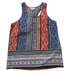 Charming Charlie Tank Top Woman Medium Blue Orange Boho Floral Paisley Beach‎